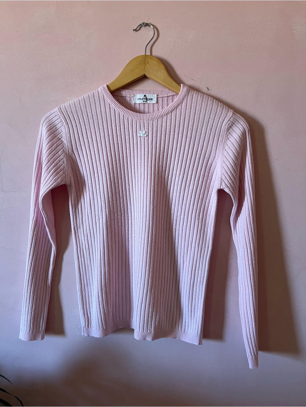 Vintage Courrèges Light Pink Ribbed Crewneck Sweater